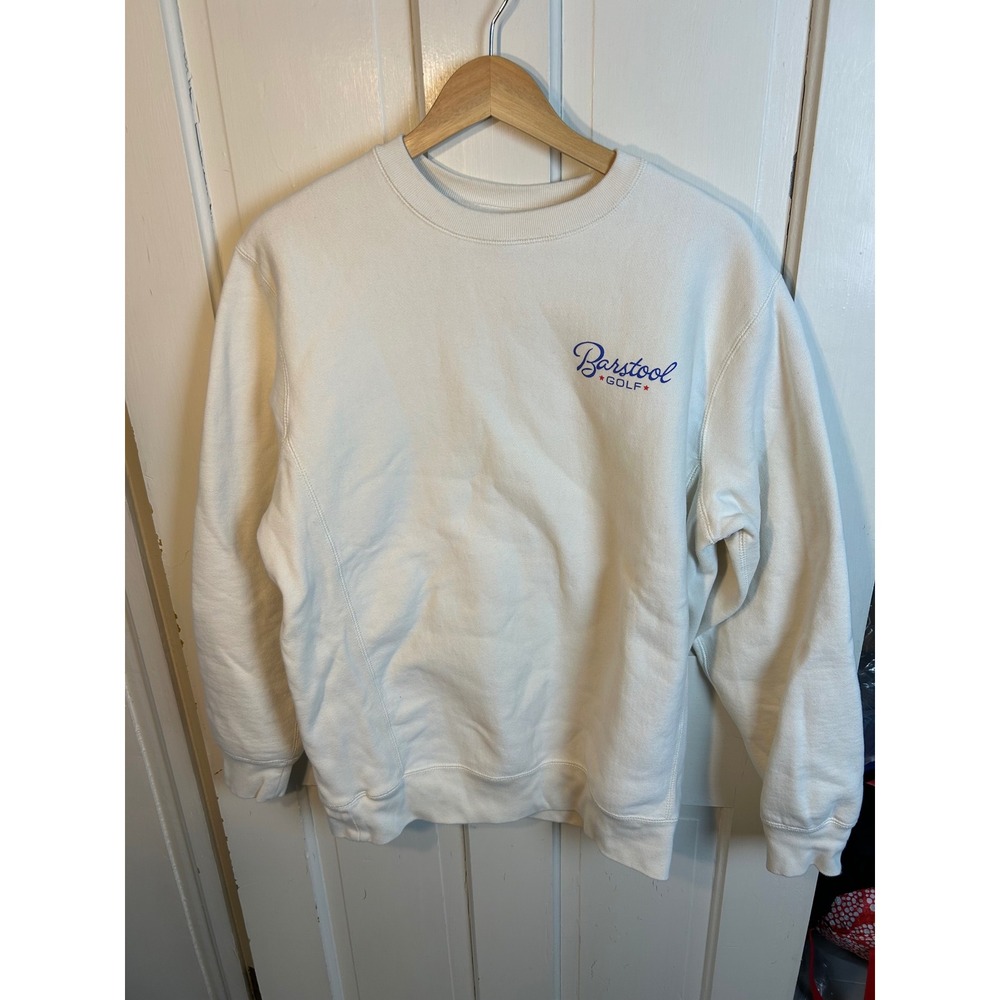 Barstool Golf USA Flag Crewneck Sweatshirt Mens Medium Cream IND5000CC Graphic